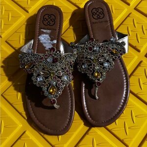 Daisy Fuentes Women's Jewel-Embellished Sandals - Silver and Brown